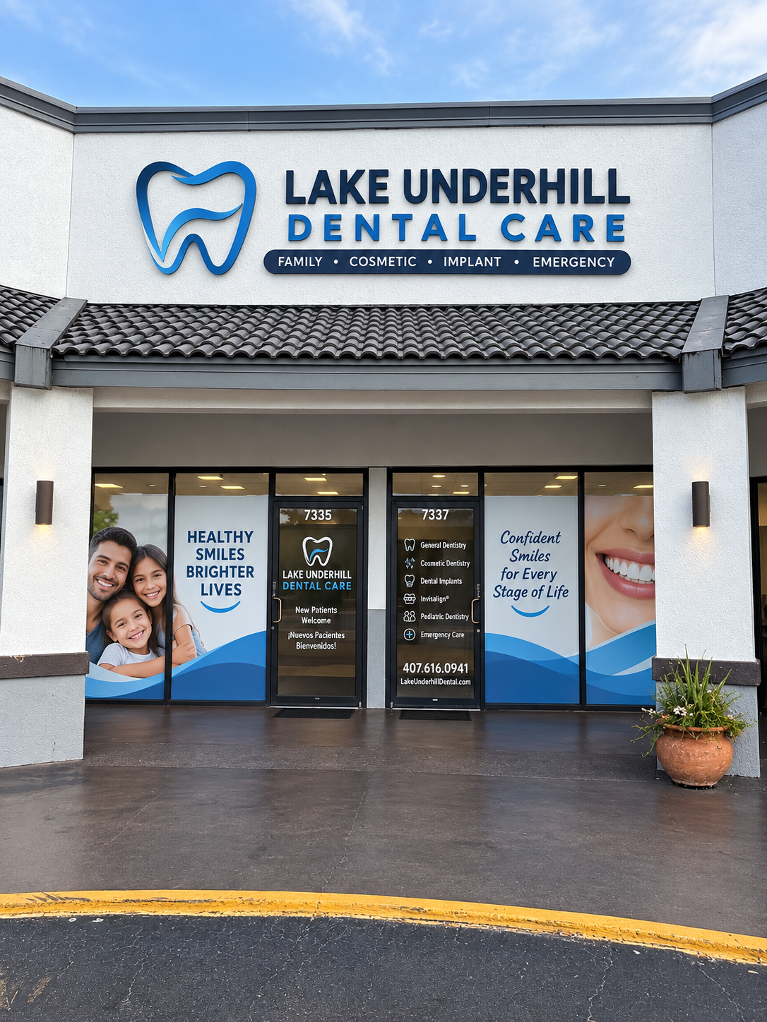 Conceptual dental office storefront at Lake Underhill Plaza in East Orlando