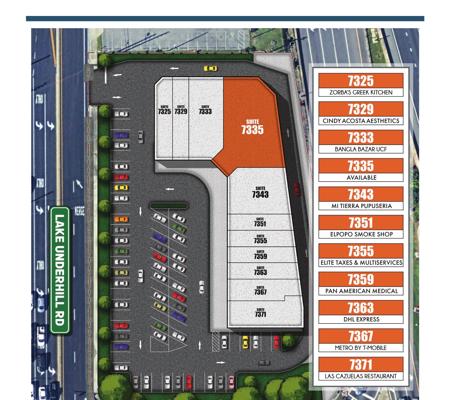 Lake Underhill Plaza site plan and tenant directory