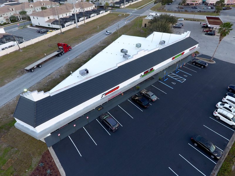 Aerial view of Vineland Plaza and its surface parking