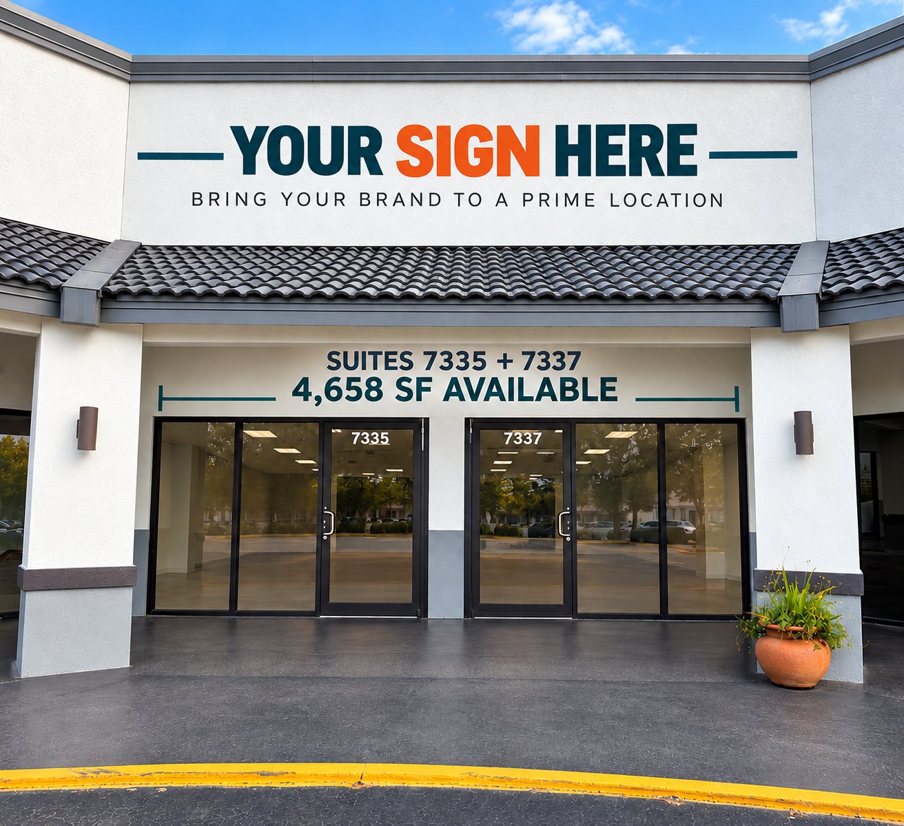 Available storefront for Suites 7335 and 7337 at Lake Underhill Plaza